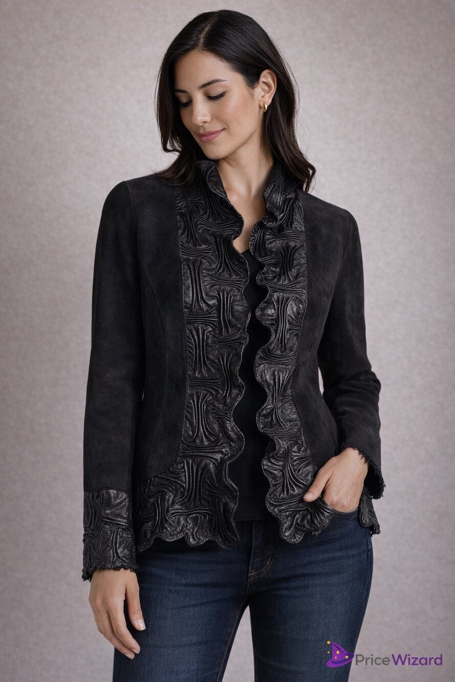 Casini Firenze Leather Jacket Womens Black Ruffle Italian Lambskin by Sgarbi Sm
